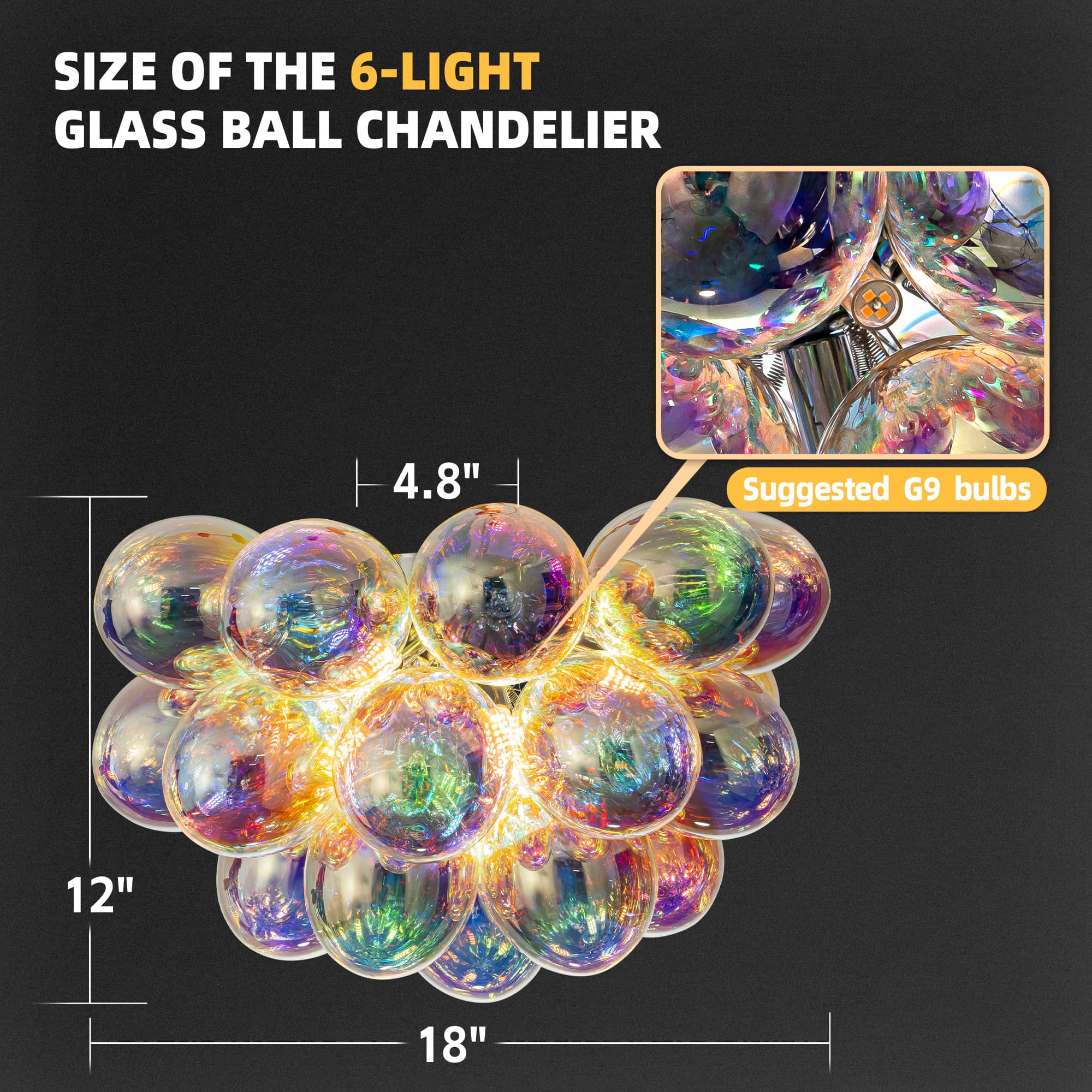 Bubbles Chandelier Semi-Flush Iridescent Cognac Tinted Glass - BeyPan