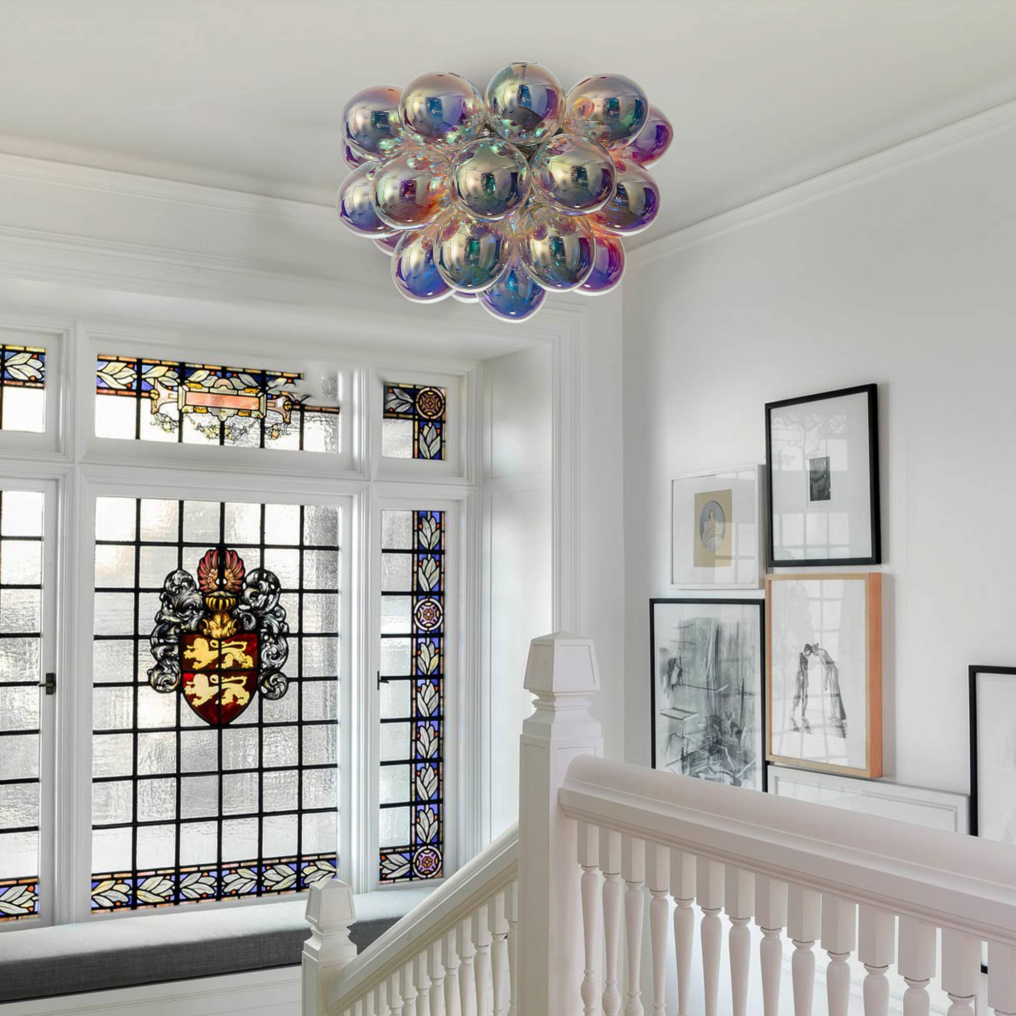 Bubbles Chandelier Semi-Flush Iridescent Cognac Tinted Glass - BeyPan