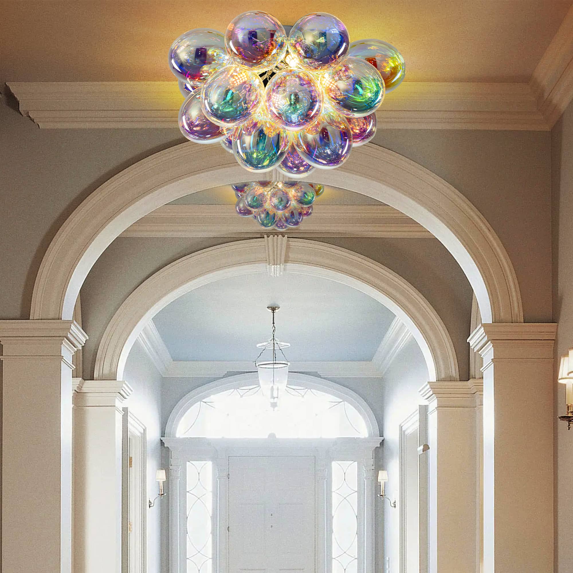 Bubbles Chandelier Semi-Flush Iridescent Cognac Tinted Glass - BeyPan