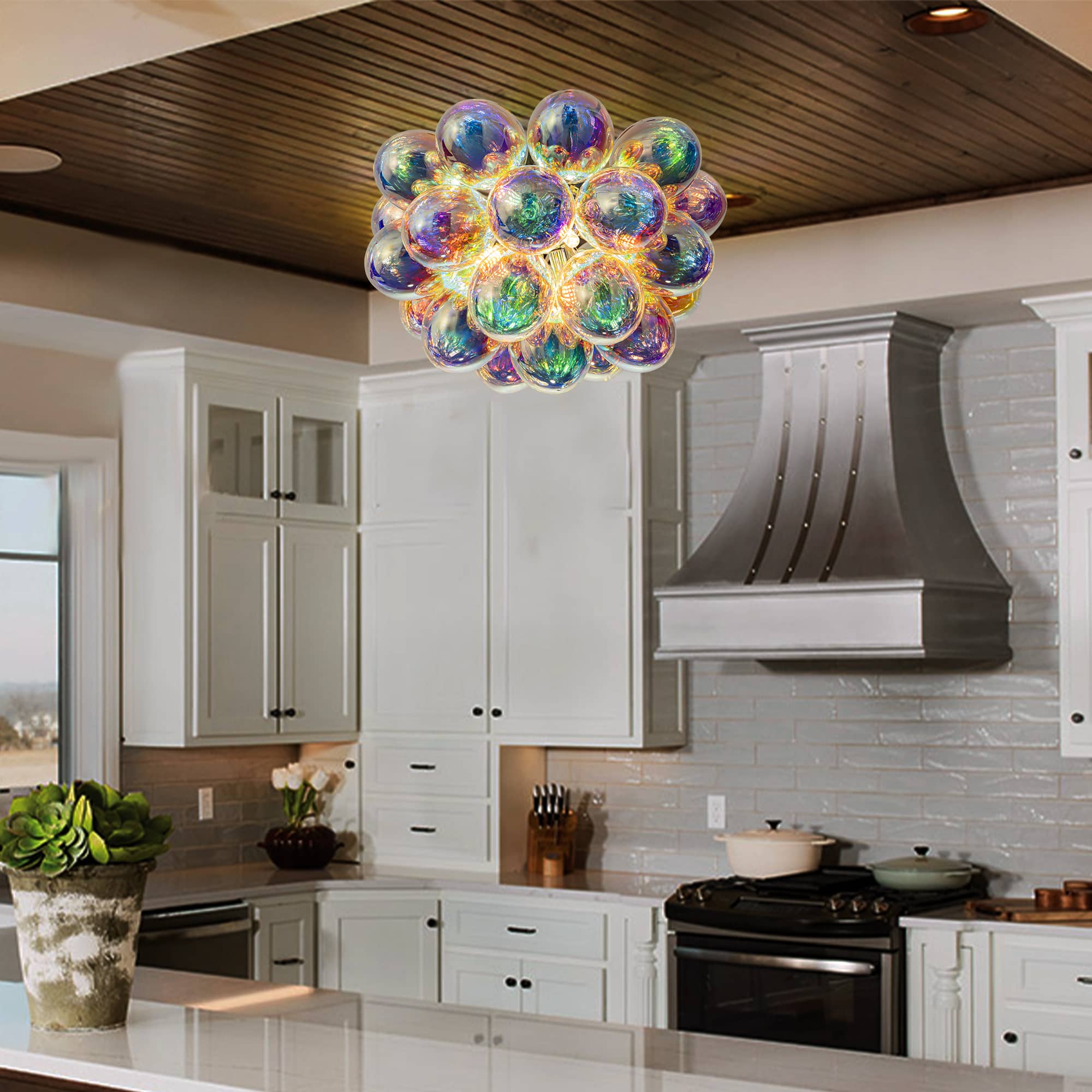 Bubbles Chandelier Semi-Flush Iridescent Cognac Tinted Glass - BeyPan