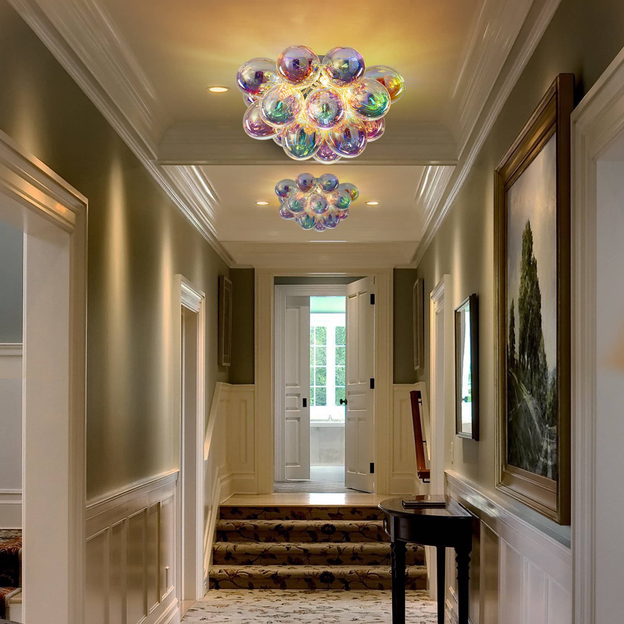 Bubbles Chandelier Semi-Flush Iridescent Cognac Tinted Glass - BeyPan