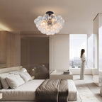 Bubbles Chandelier Semi-Flush Mounted Clear Ribbed Ball Black Frame - BeyPan