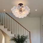 Bubbles Chandelier Semi-Flush Mounted Clear Ribbed Ball Black Frame - BeyPan