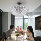 Bubbles Chandelier Semi-Flush Mounted Clear Ribbed Ball Black Frame - BeyPan