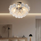 Bubbles Chandelier Semi-Flush Mounted Clear Ribbed Ball Black Frame - BeyPan