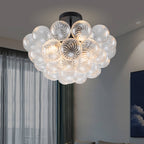 Bubbles Chandelier Semi-Flush Mounted Clear Ribbed Ball Black Frame - BeyPan