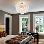 Bubbles Chandelier Semi-Flush Mounted Clear Ribbed Ball Gold Frame - BeyPan