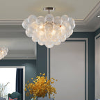 Bubbles Chandelier Semi-Flush Mounted Clear Ribbed Ball Nickel Frame - BeyPan