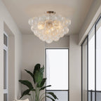 Bubbles Chandelier Semi-Flush Mounted Clear Ribbed Ball Nickel Frame - BeyPan