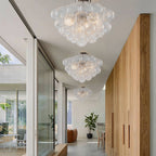 Bubbles Chandelier Semi-Flush Mounted Clear Ribbed Ball Nickel Frame - BeyPan
