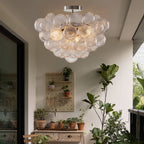 Bubbles Chandelier Semi-Flush Mounted Clear Ribbed Ball Nickel Frame - BeyPan