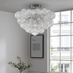 Bubbles Chandelier Semi-Flush Mounted Clear Ribbed Ball Nickel Frame - BeyPan