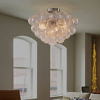 Bubbles Chandelier Semi-Flush Mounted Clear Ribbed Ball Nickel Frame - BeyPan