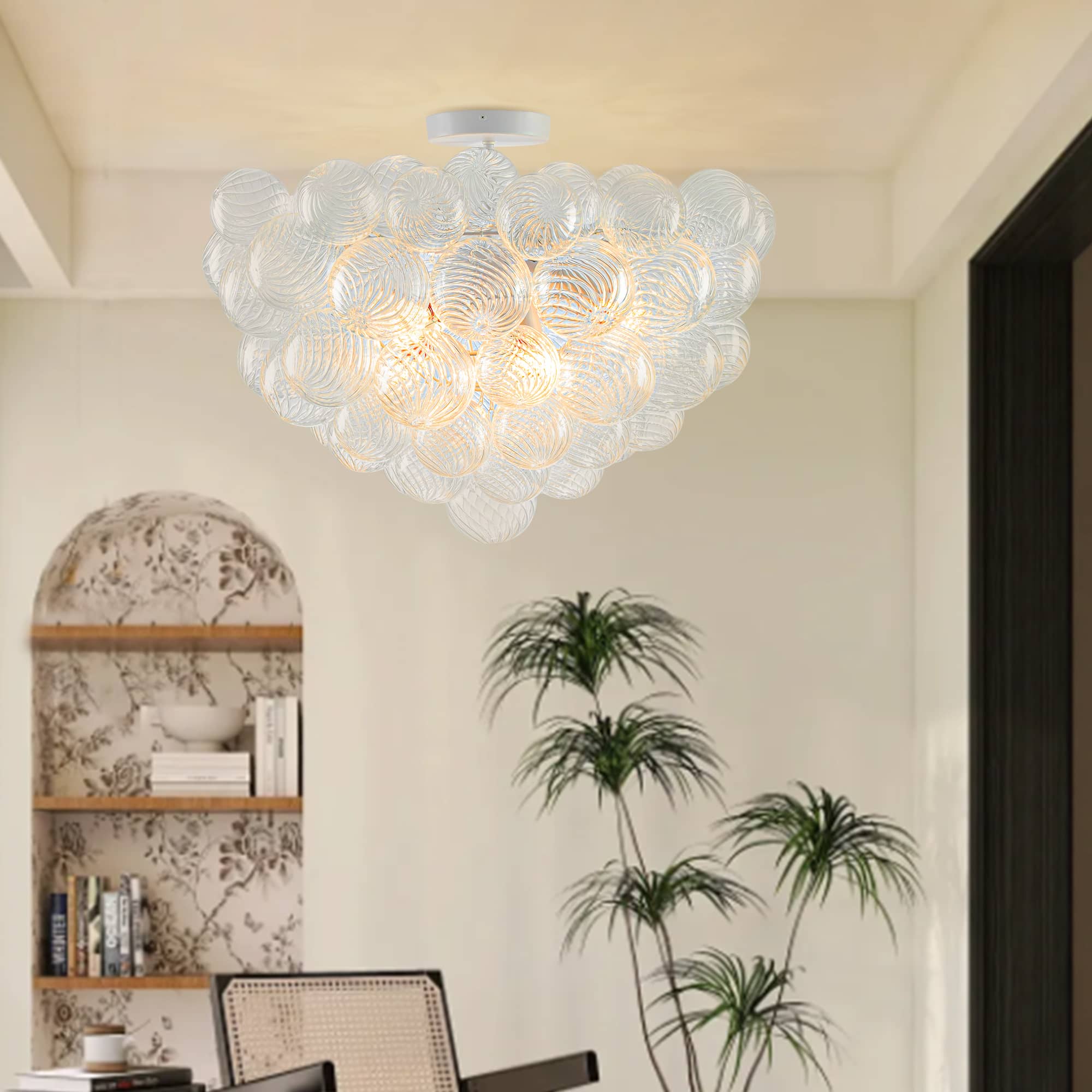 Bubbles Chandelier Semi-Flush Mounted Clear Ribbed Ball White Frame Zweitbild