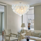 Bubbles Chandelier Semi-Flush Mounted Clear Ribbed Ball White Frame - BeyPan