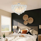 Bubbles Chandelier Semi-Flush Mounted Clear Ribbed Ball White Frame - BeyPan
