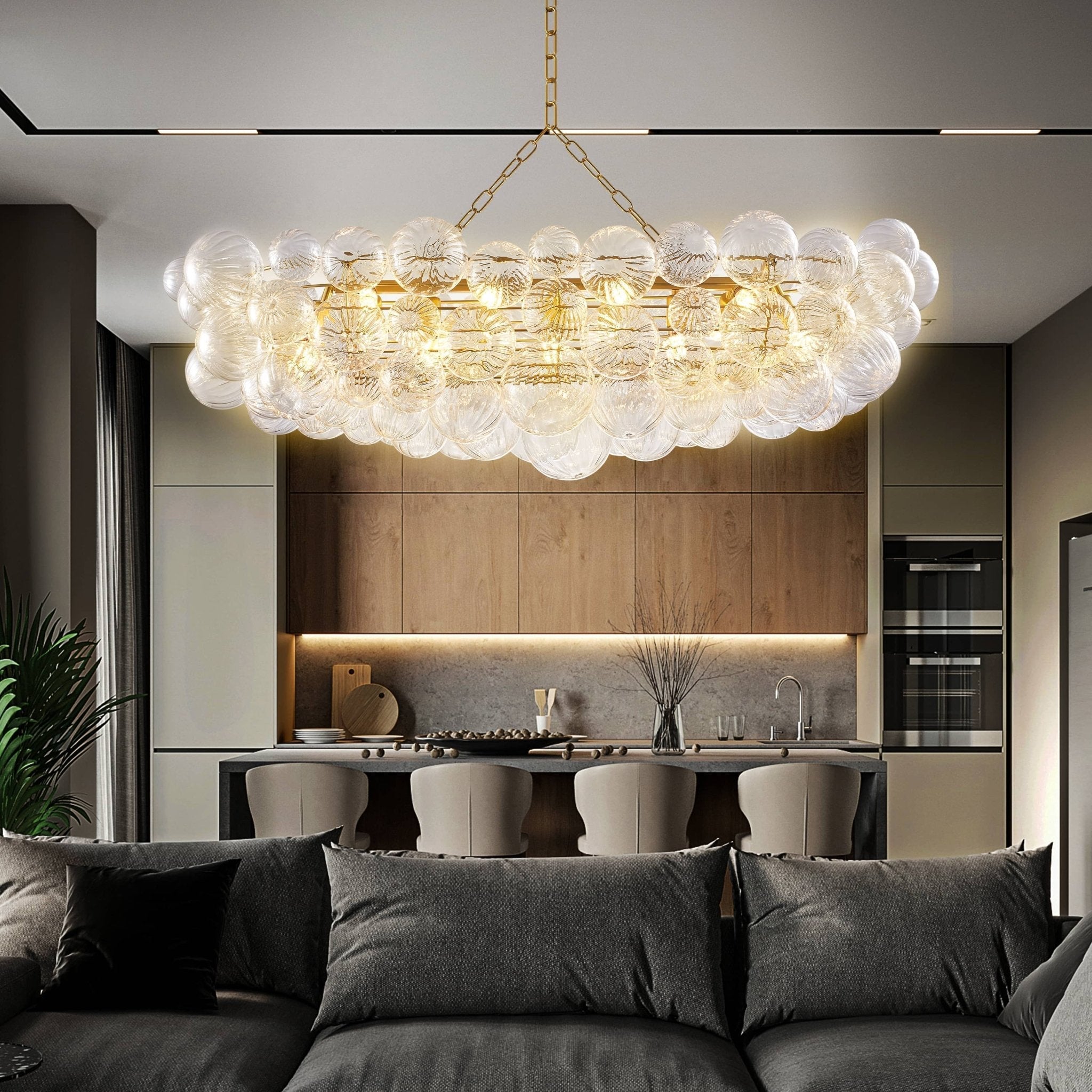 Bubbles Chandelier Talia Style Ribbed Clear Globes Rectangular Shape - BeyPan