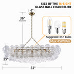 Bubbles Chandelier Talia Style Ribbed Clear Globes Rectangular Shape - BeyPan