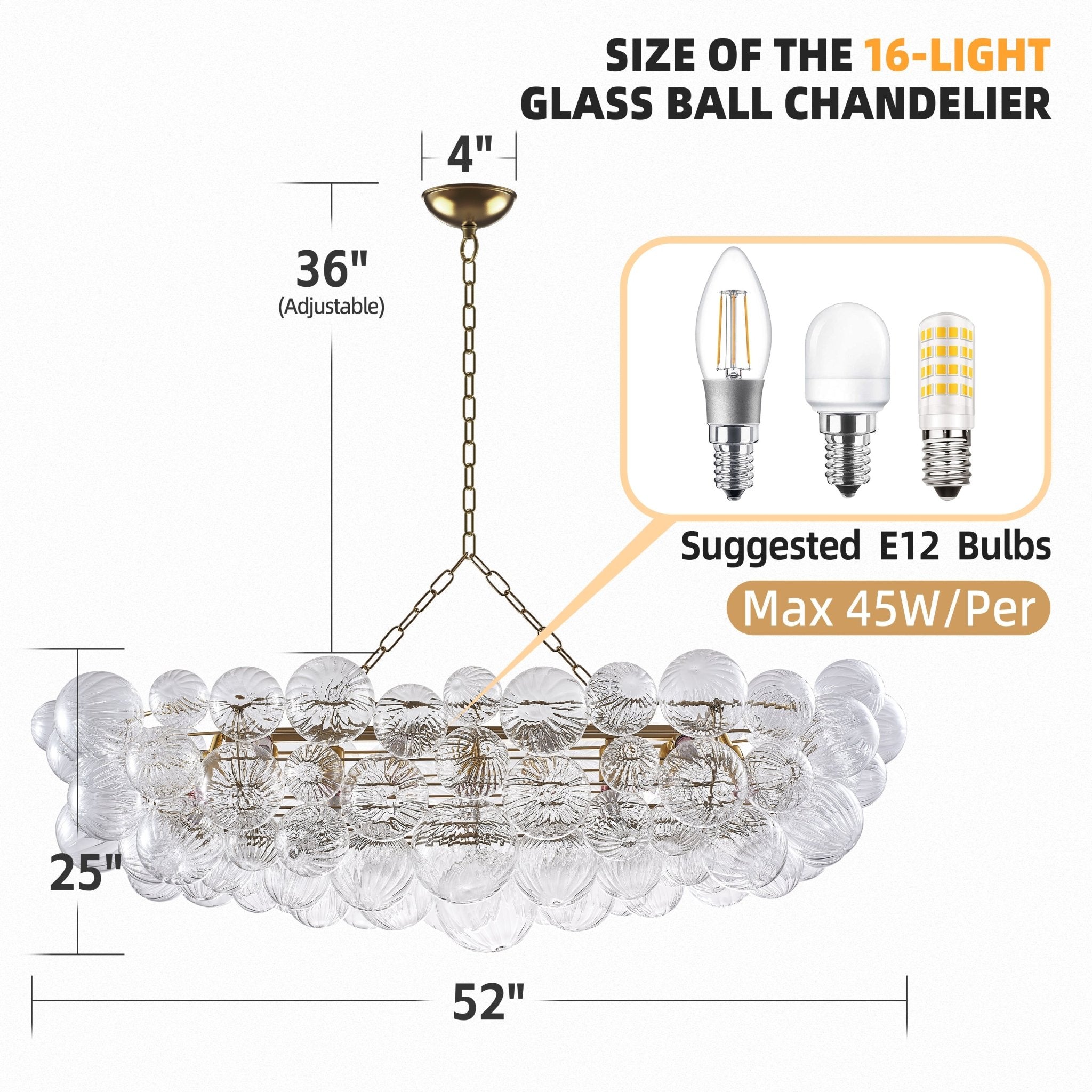 Bubbles Chandelier Talia Style Ribbed Clear Globes Rectangular Shape - BeyPan