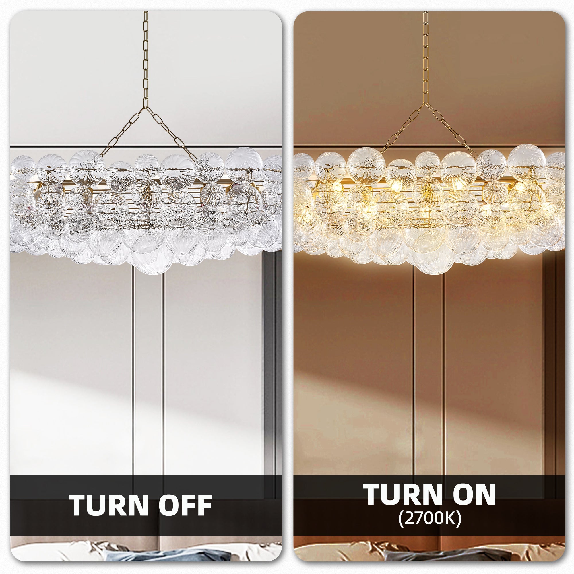 Bubbles Chandelier Talia Style Ribbed Clear Globes Rectangular Shape - BeyPan