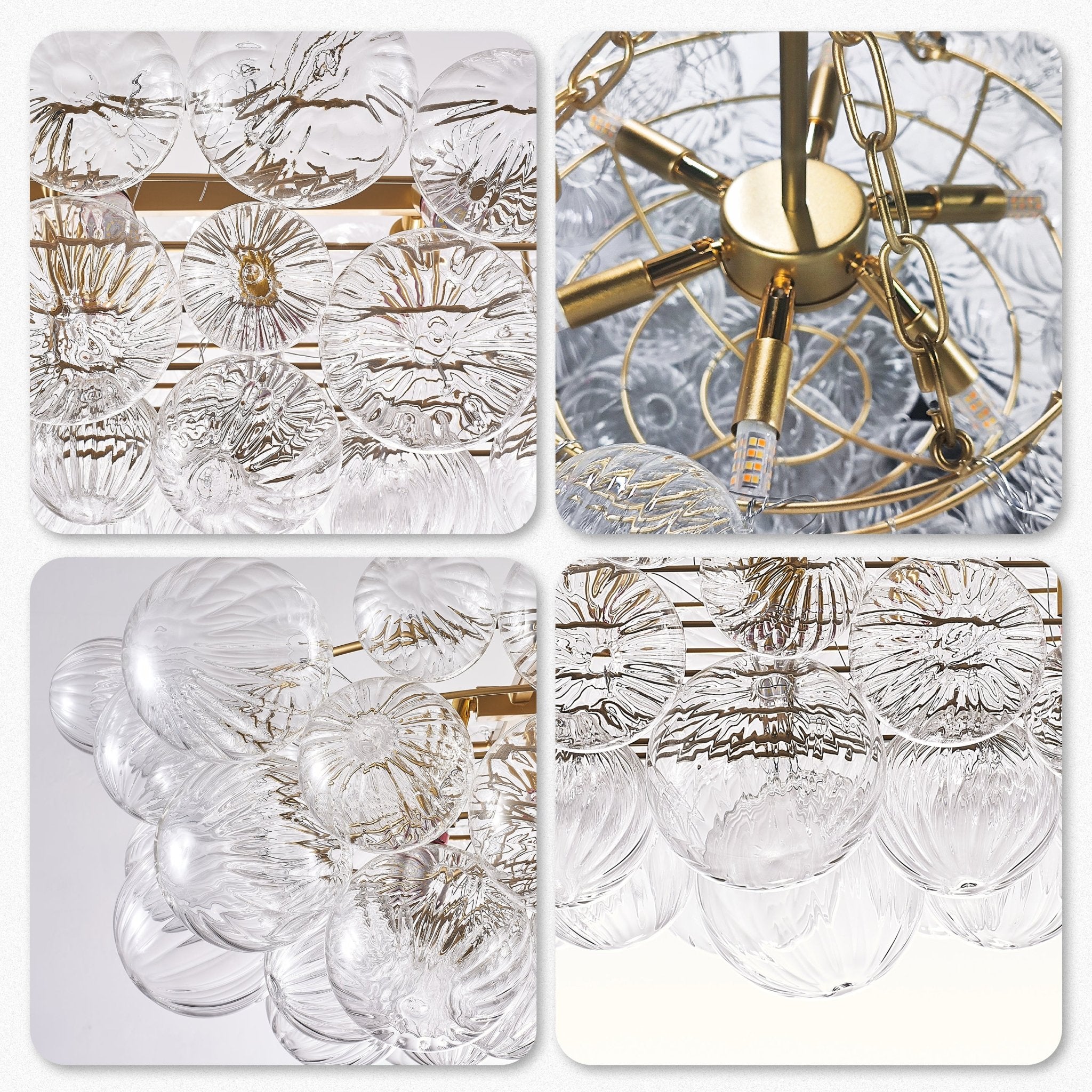 Bubbles Chandelier Talia Style Ribbed Clear Globes Rectangular Shape - BeyPan