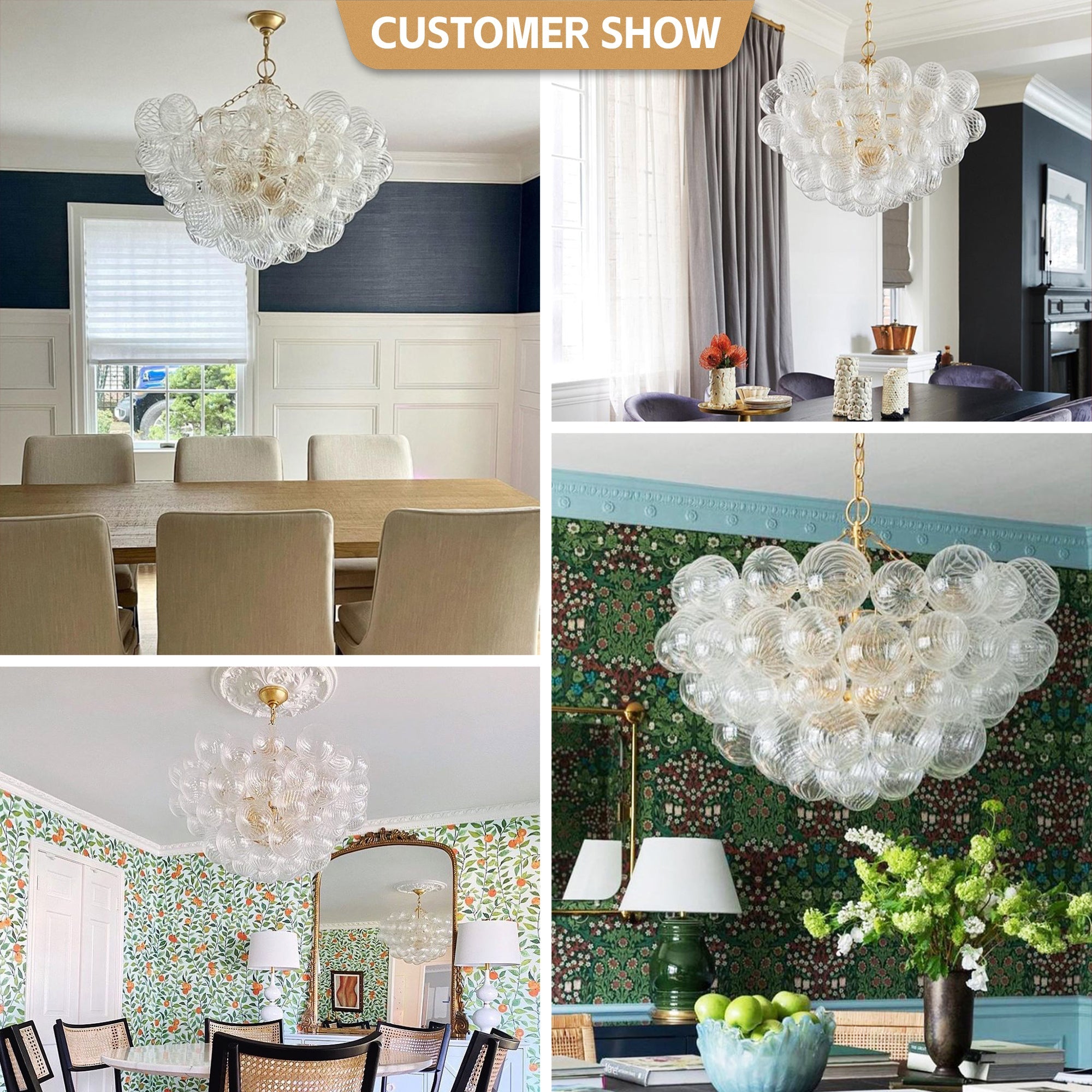 Bubbles Chandelier Talia Style Ribbed Clear Globes Rectangular Shape - BeyPan