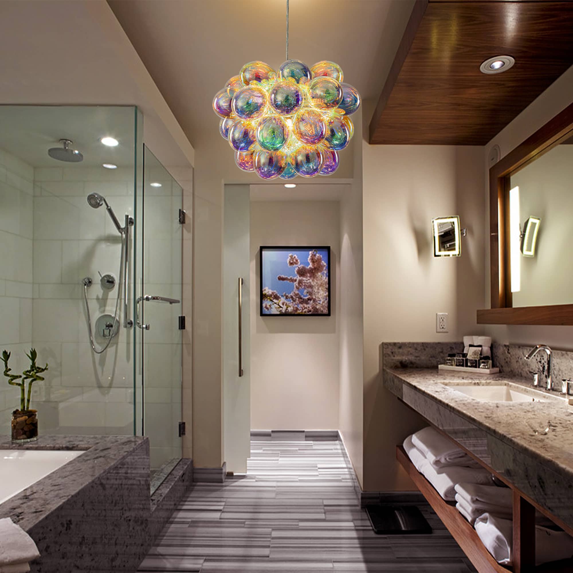 Bubbles Chandelier With Iridescent Cognac Tinted Glass - BeyPan