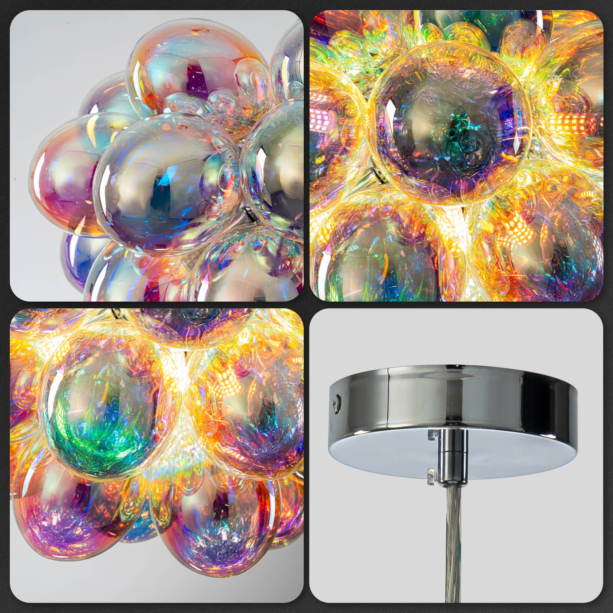 Bubbles Chandelier With Iridescent Cognac Tinted Glass - BeyPan
