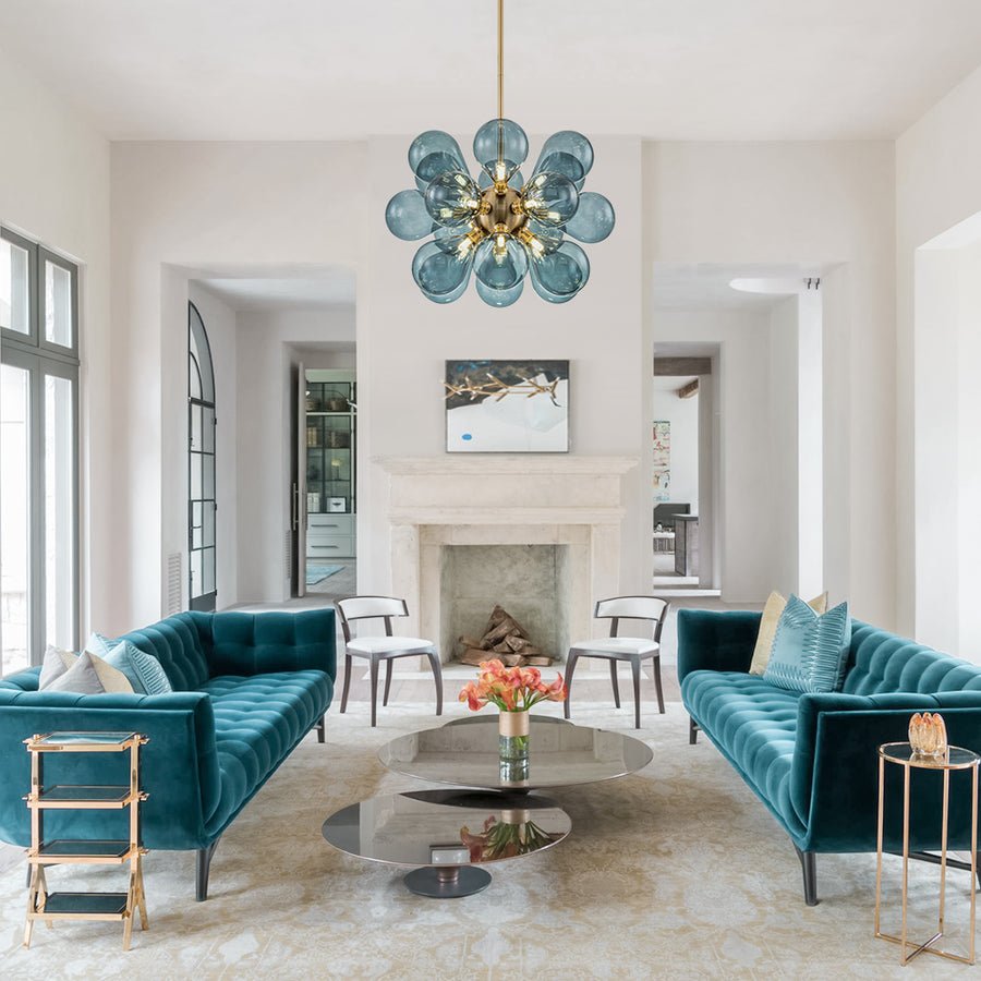 Bubbles Chandelier With Teal Blue Glass Balls - BeyPan