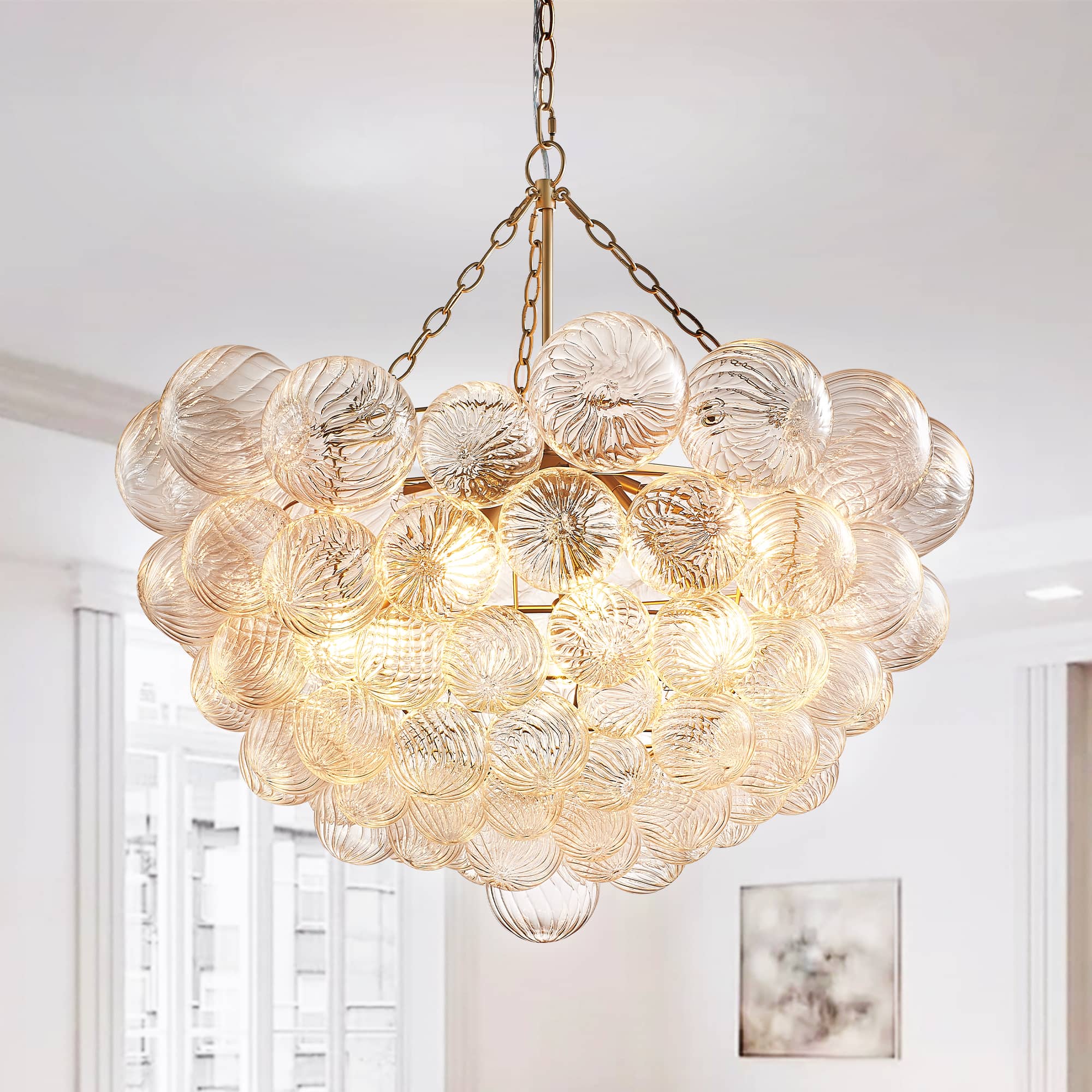 Bubbles Glass Chandelier Clear Globe Swirled Texture D32"*H24" - BeyPan