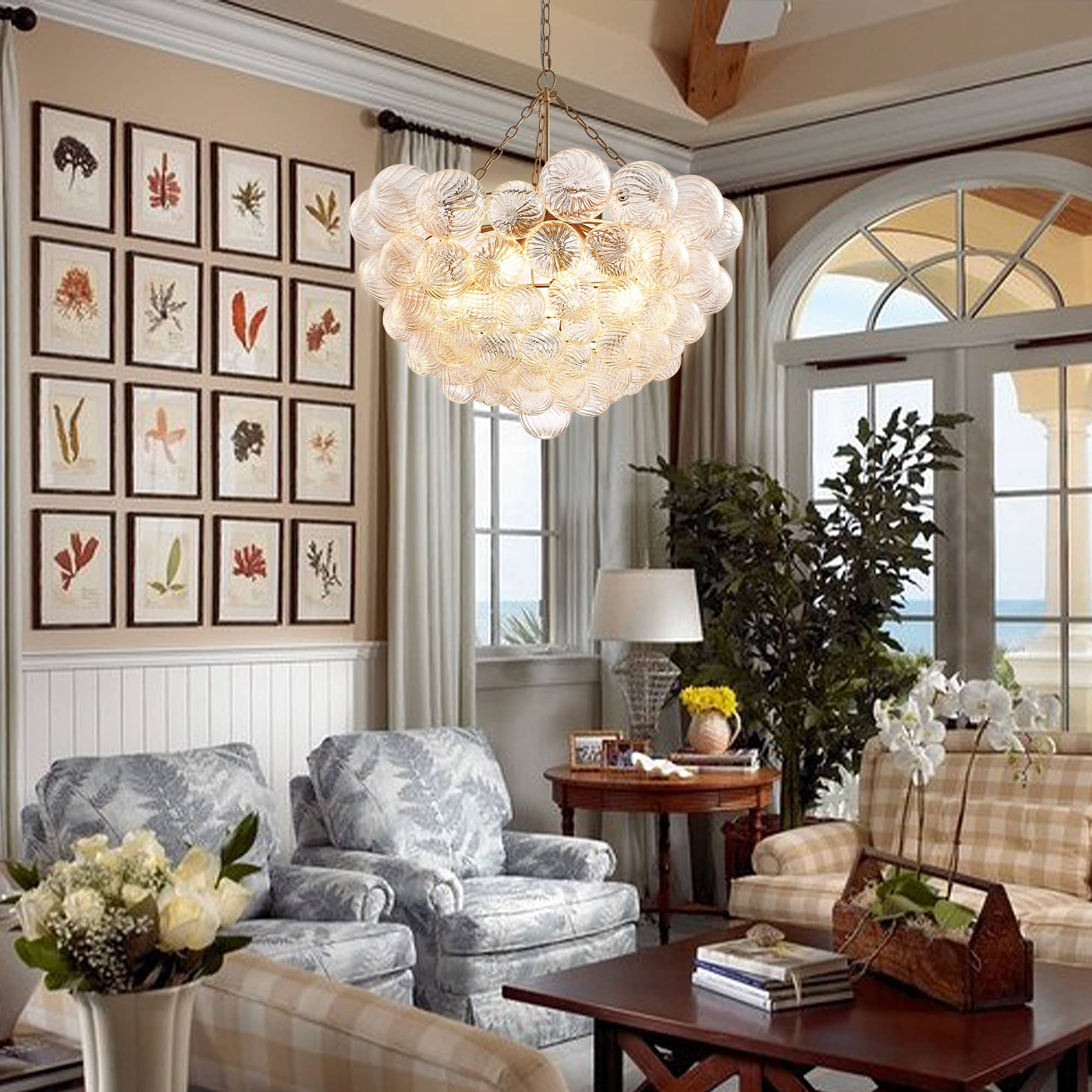 Bubbles Glass Chandelier Clear Globe Swirled Texture D32"*H24" - BeyPan