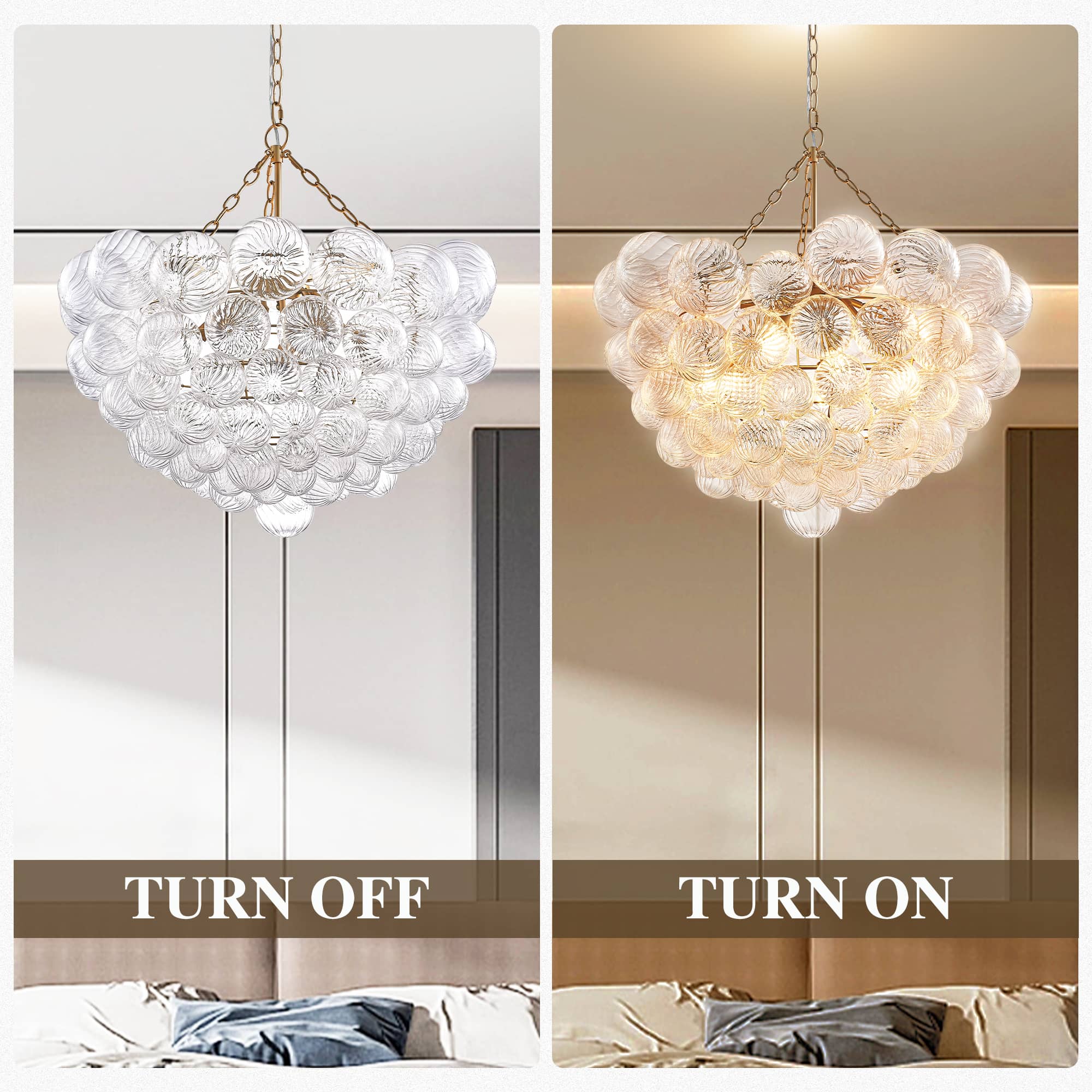 Bubbles Glass Chandelier Clear Globe Swirled Texture D32"*H24" - BeyPan