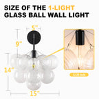 Bubbles Wall Lamp Clear And Ribbed Balls Black Frame And Cord - BeyPan