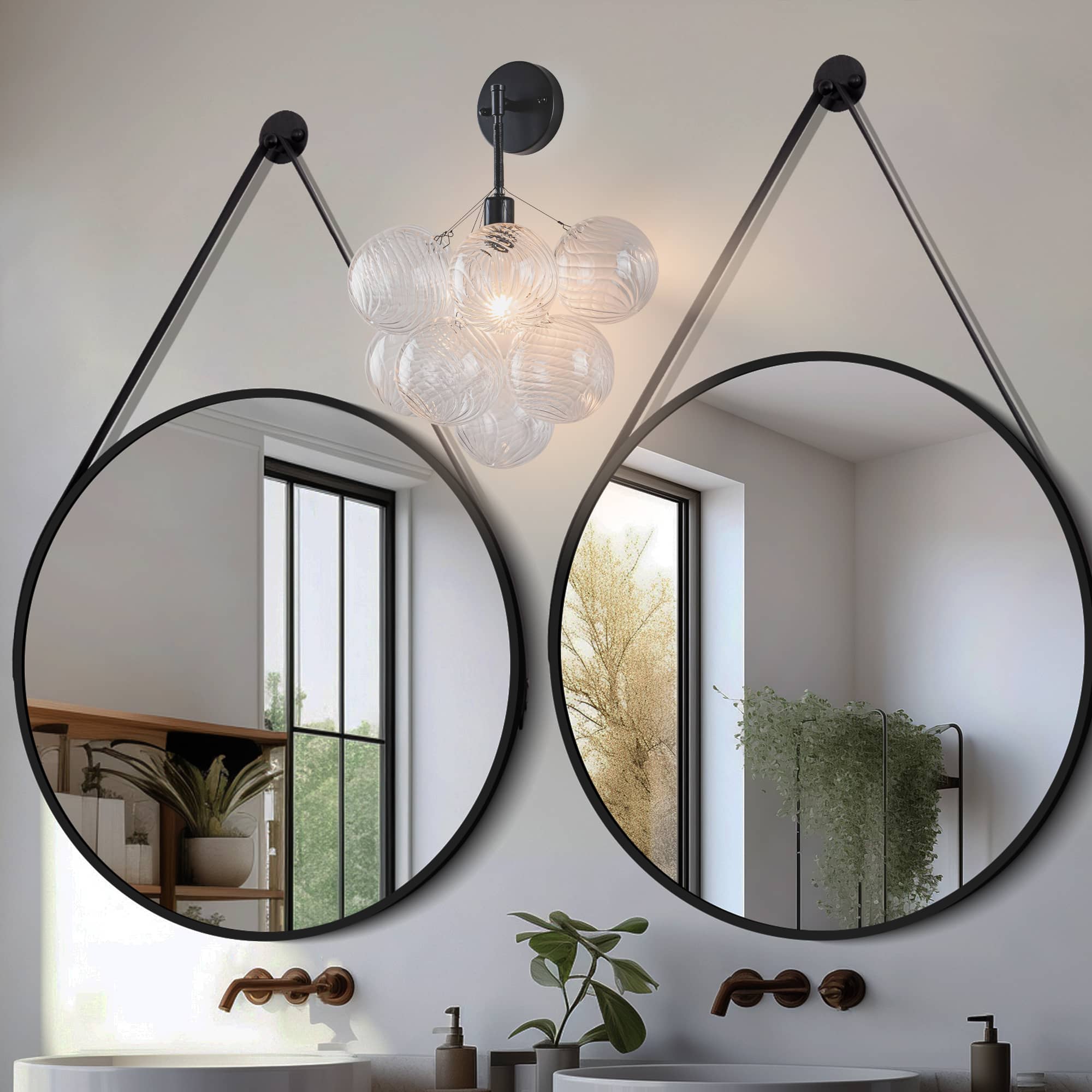 Bubbles Wall Lamp Clear And Ribbed Balls Black Frame And Cord - BeyPan