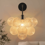 Bubbles Wall Lamp Clear And Ribbed Balls Black Frame And Cord - BeyPan