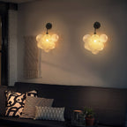Bubbles Wall Lamp Clear And Ribbed Balls Black Frame And Cord - BeyPan