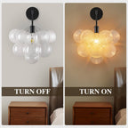Bubbles Wall Lamp Clear And Ribbed Balls Black Frame And Cord - BeyPan