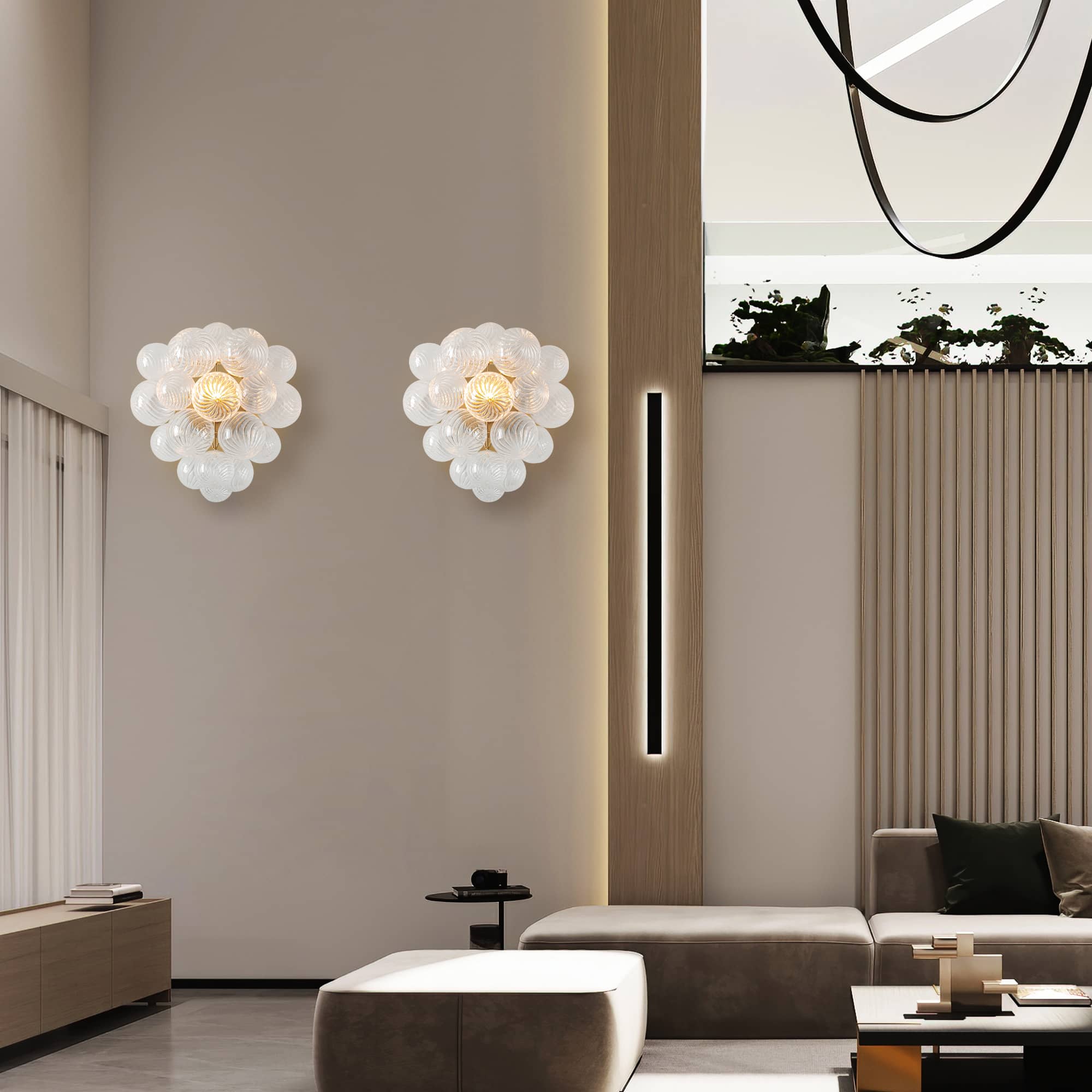 Bubbles Wall Lamp Clear And Ribbed Balls Gold Frame 1 Light - BeyPan