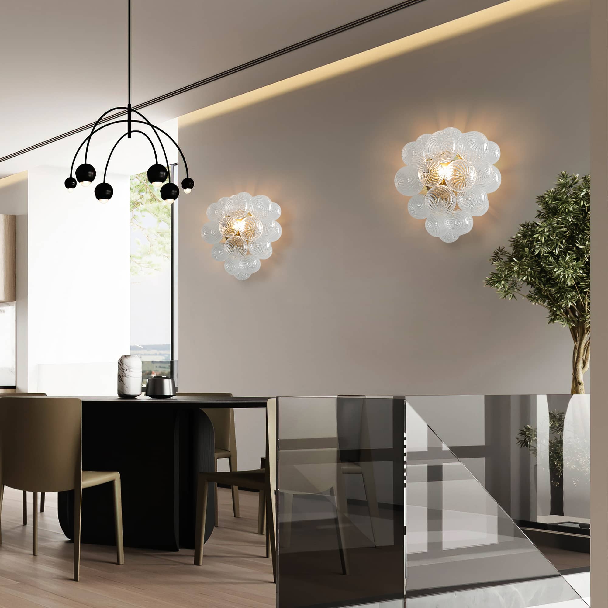 Bubbles Wall Lamp Clear And Ribbed Balls Gold Frame 1 Light - BeyPan