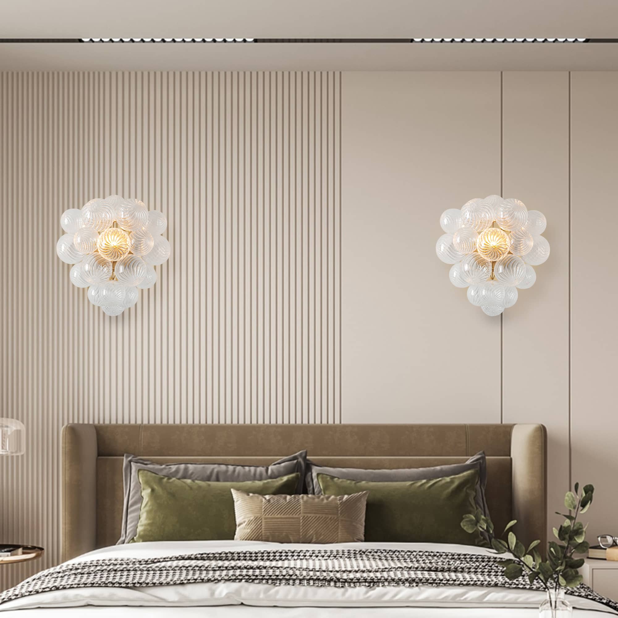 Bubbles Wall Lamp Clear And Ribbed Balls Gold Frame 1 Light - BeyPan