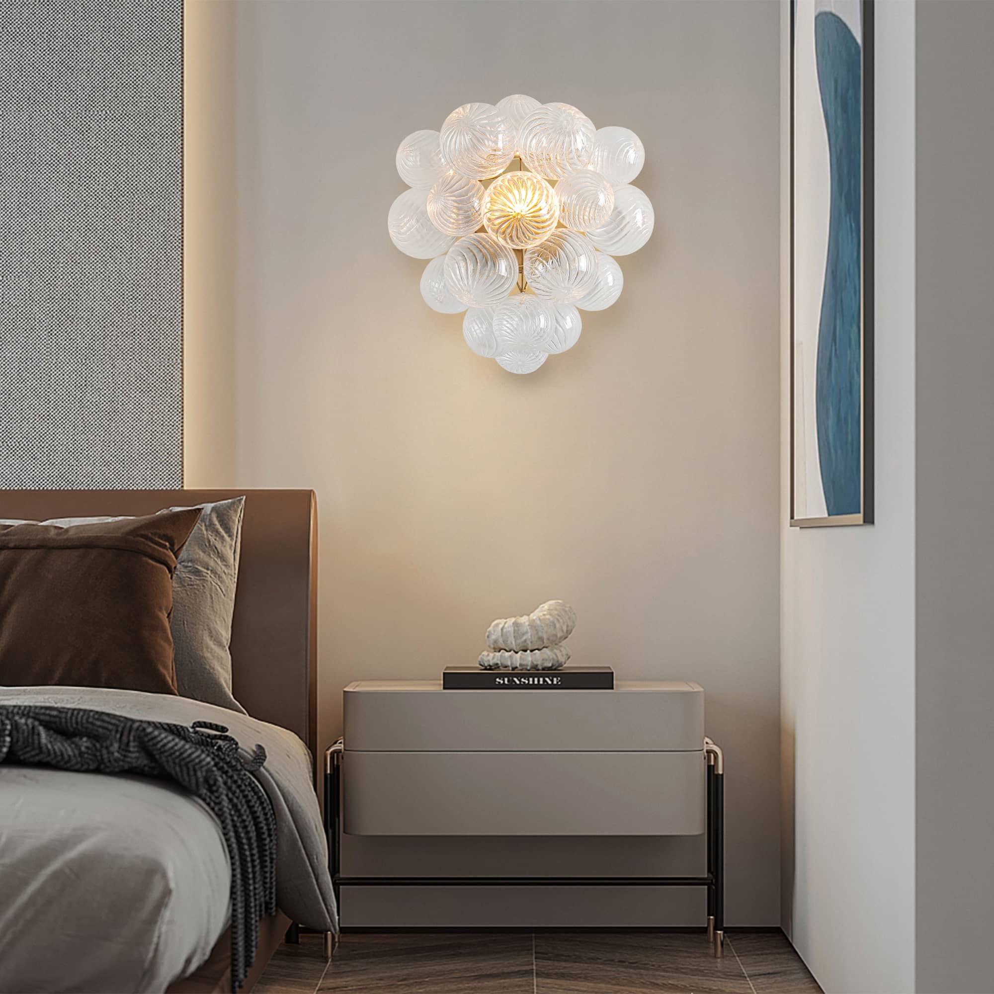 Bubbles Wall Lamp Clear And Ribbed Balls Gold Frame 1 Light - BeyPan