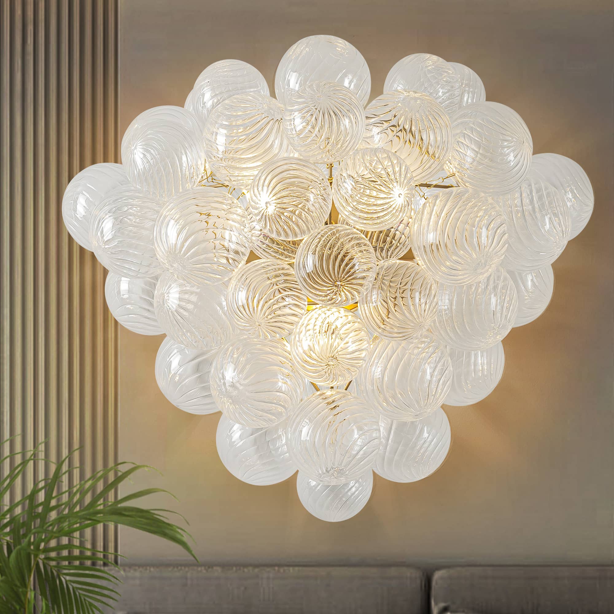 Bubbles Wall Lamp Clear And Ribbed Balls Gold Frame 3 Lights - BeyPan Hauptbild