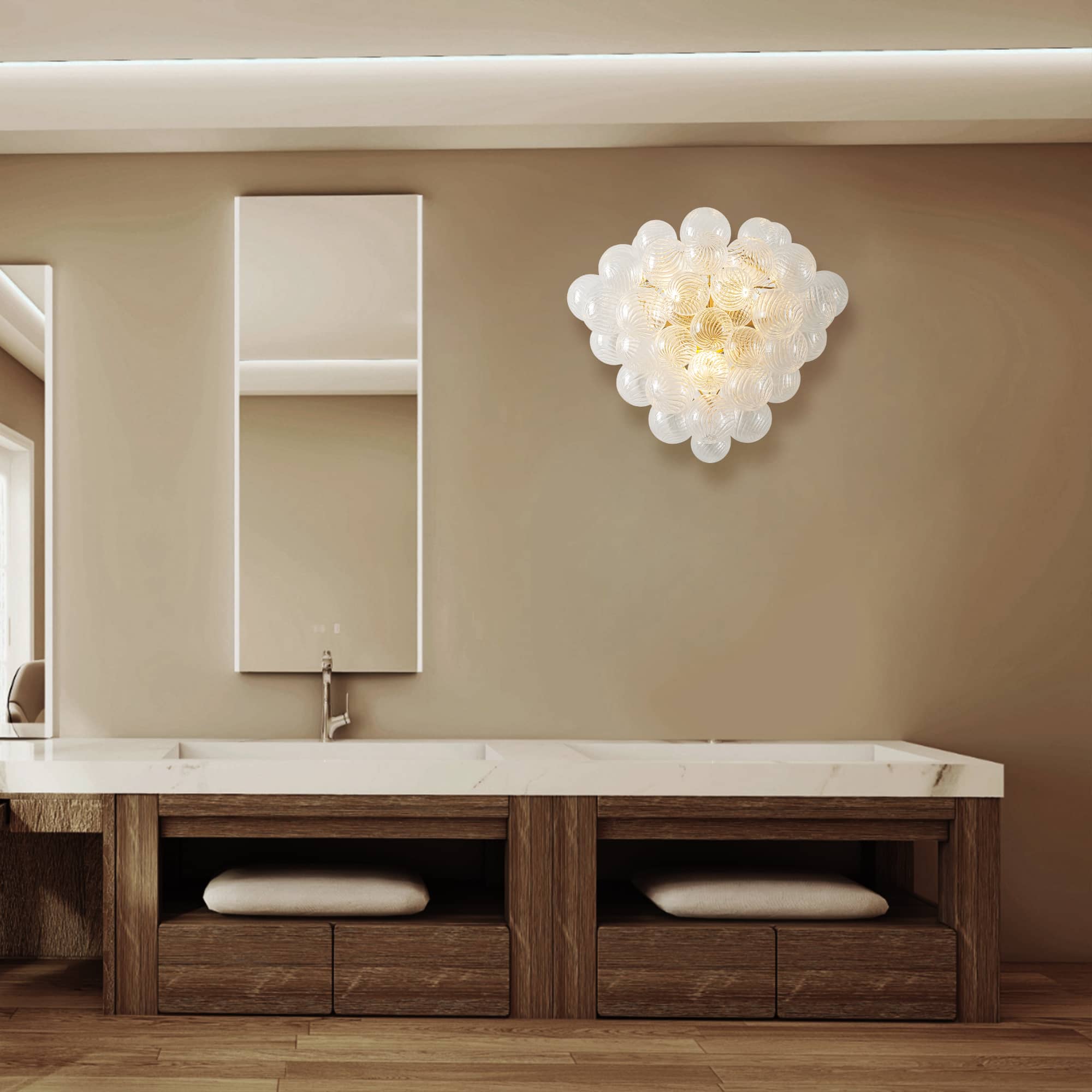 Bubbles Wall Lamp Clear And Ribbed Balls Gold Frame 3 Lights - BeyPan