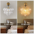 Bubbles Wall Lamp Clear And Ribbed Balls Gold Frame And Black Cord - BeyPan