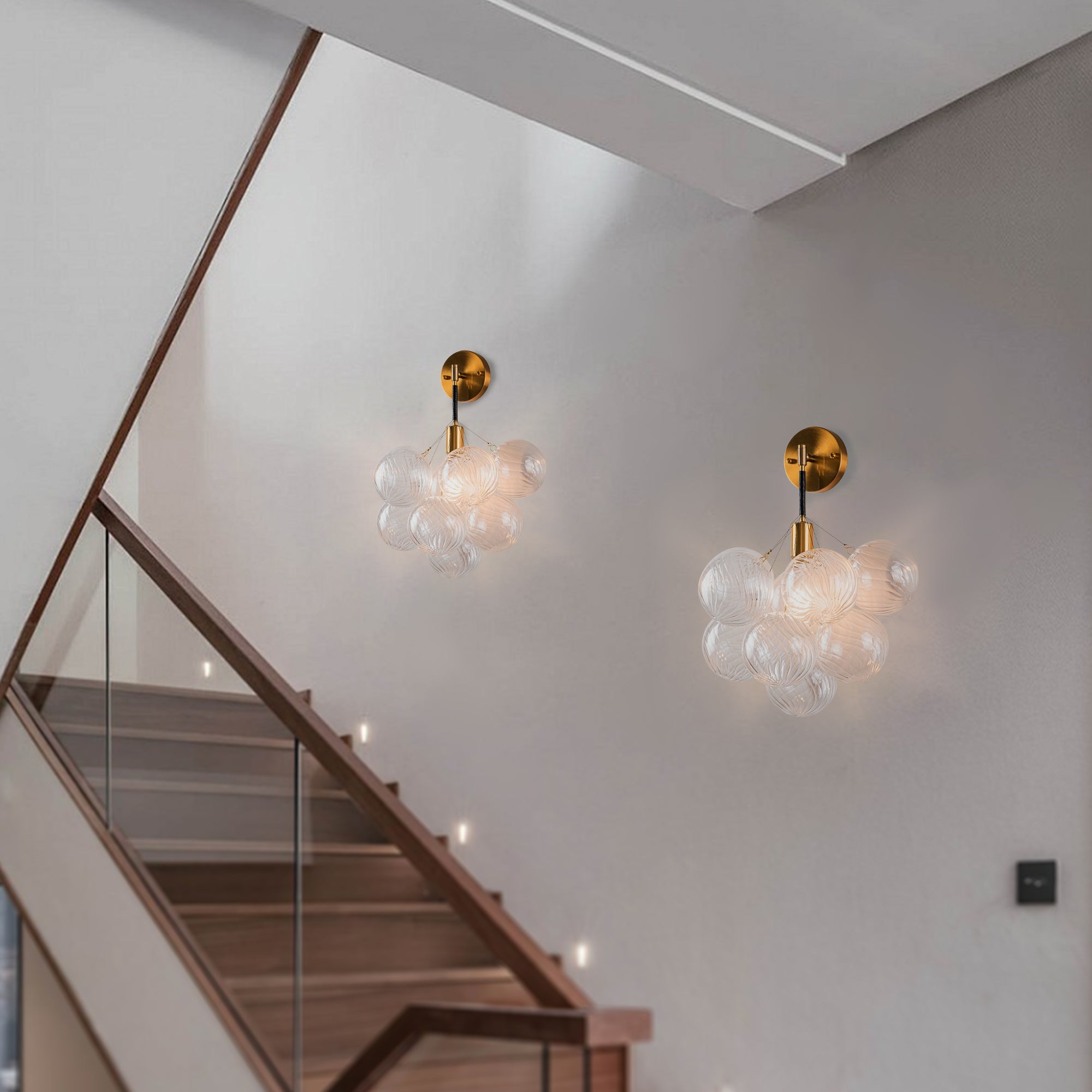 Bubbles Wall Lamp Clear And Ribbed Balls Gold Frame And Black Cord - BeyPan