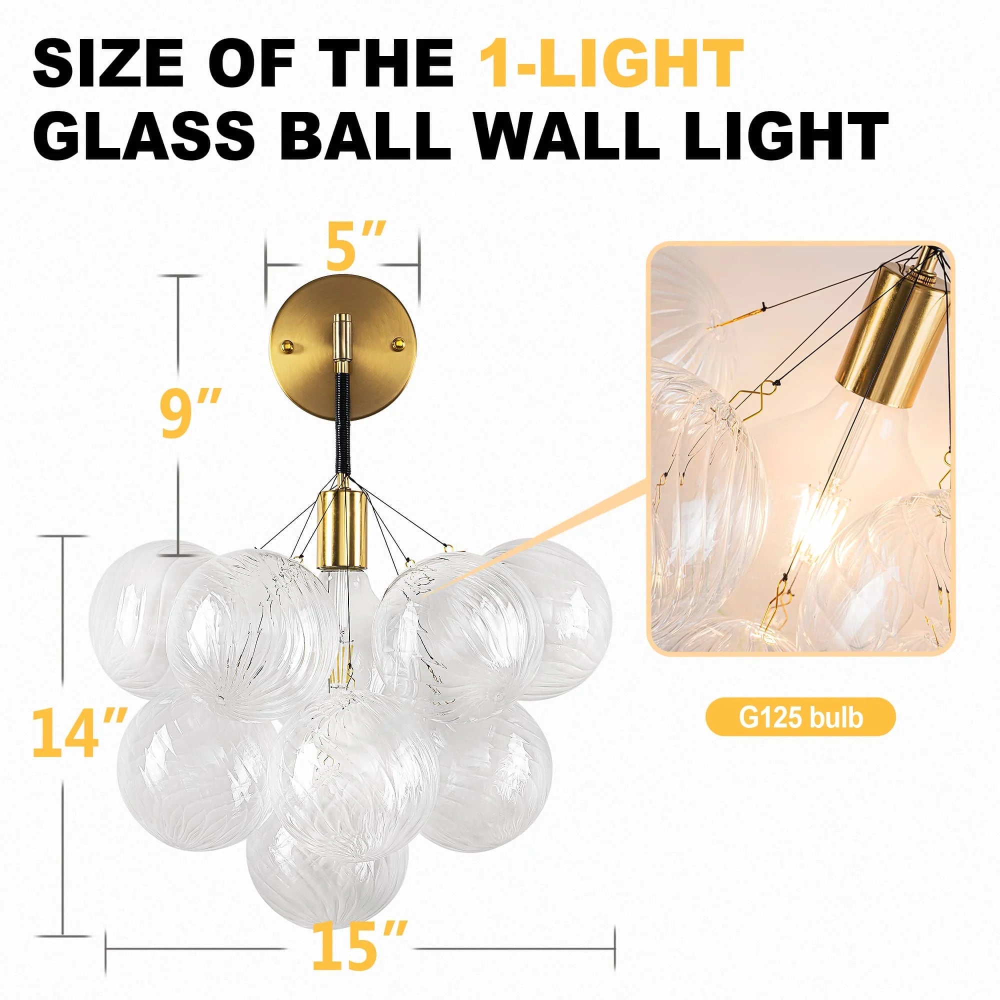 Bubbles Wall Lamp Clear And Ribbed Balls Gold Frame And Black Cord Zweitbild
