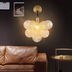 Bubbles Wall Lamp Clear And Ribbed Balls Gold Frame And Black Cord - BeyPan