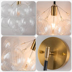 Bubbles Wall Lamp Clear And Ribbed Balls Gold Frame And Black Cord - BeyPan