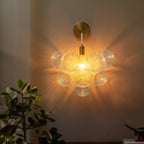 Bubbles Wall Lamp Clear And Ribbed Balls Gold Frame And White Cord - BeyPan