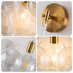 Bubbles Wall Lamp Clear And Ribbed Balls Gold Frame And White Cord - BeyPan